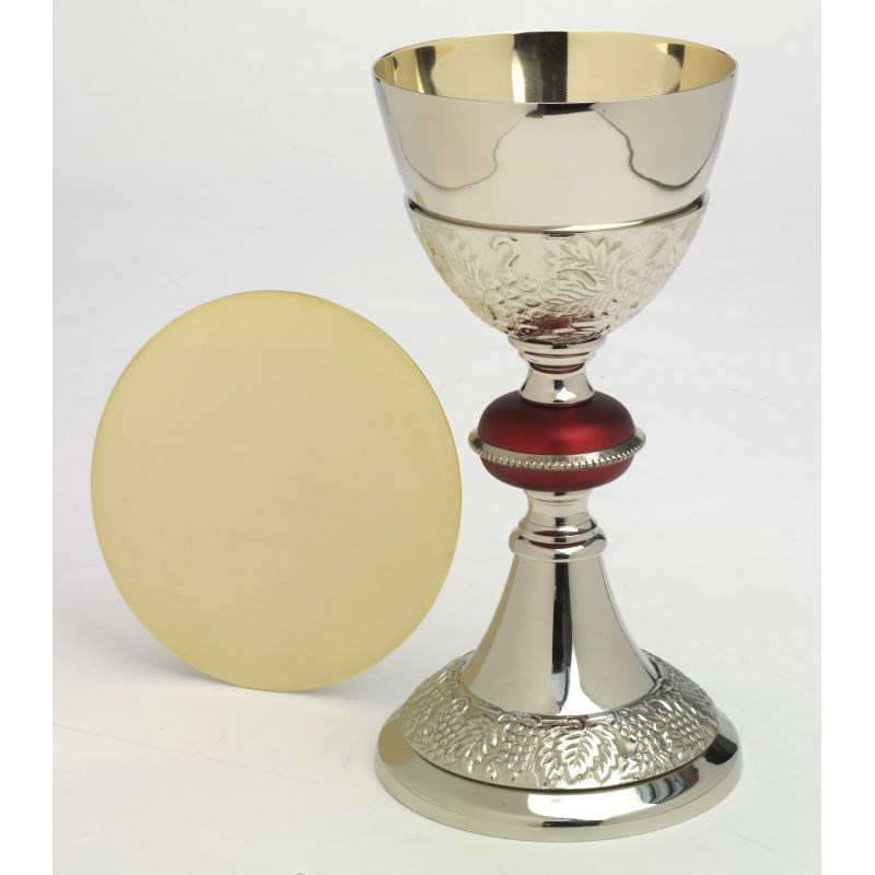 Kielich z czerwonym pierścieniem + patena - 24 cm - KIELICHY MSZALNE - Kielich z czerwonym pierścieniem + patena - 24 cm
