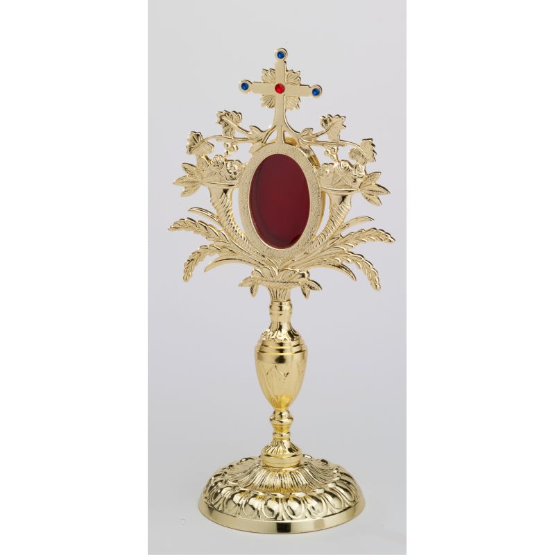 Relikwiarz-  - 33 cm, z kamieniami szlachetnymi, pozłacany - RELIKWIARZE - Relikwiarz z kamieniami szlachetnymi, pozłacany - 33 cm