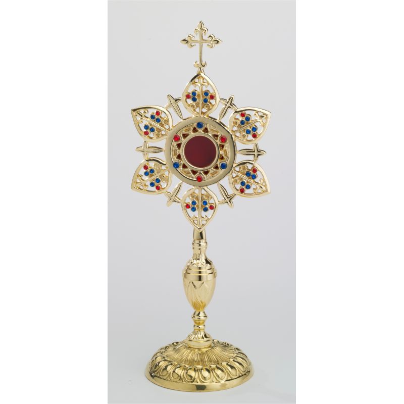 Relikwiarz - 39 cm, z kamieniami szlachetnymi, pozłacany - RELIKWIARZE - Relikwiarz - 39 cm, z kamieniami szlachetnymi, pozłacany