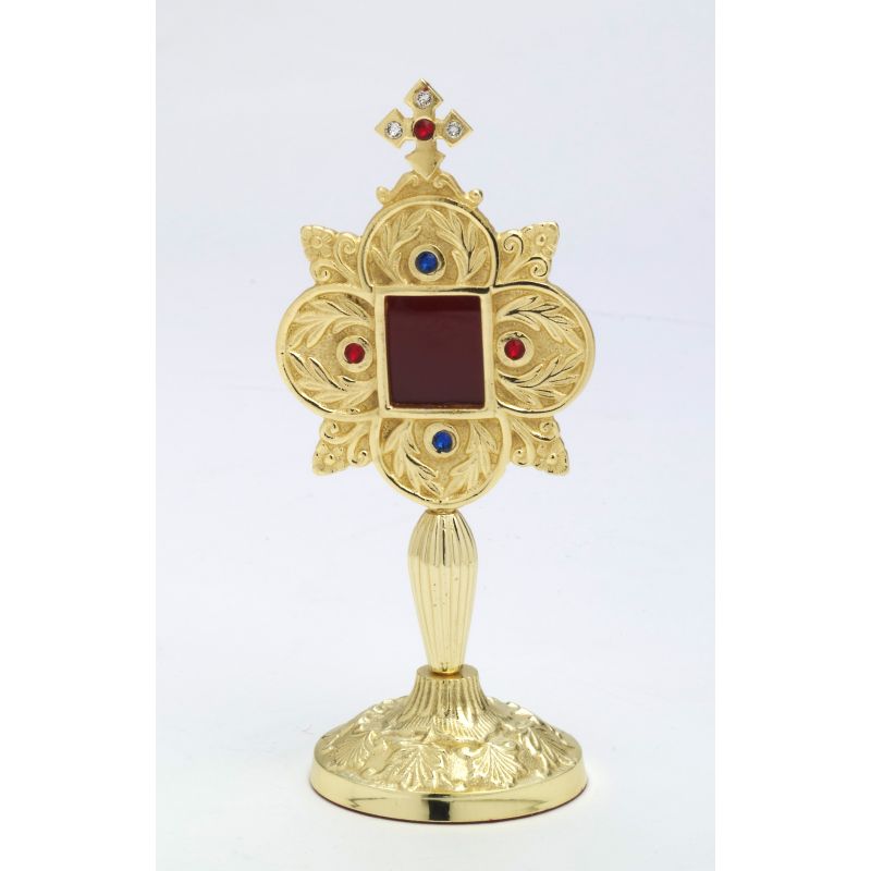 Relikwiarz z kamieniami szlachetnymi, pozłacany - 20 cm - RELIKWIARZE - Relikwiarz z kamieniami szlachetnymi, pozłacany - 20 cm