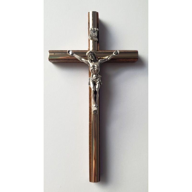 Krzyż drewniany z listwą srebrną - 16x8,5 cm - KRZYŻE, KRZYŻYKI - Krzyż drewniany z listwą srebrną - 16x8,5 cm