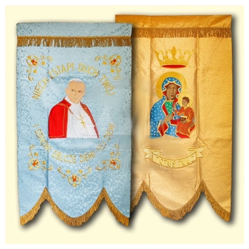 Chorągiew haftowana -  Święty Jan Paweł II - CHORĄGWIE, SZTANDARY - Chorągiew haftowana -  Święty Jan Paweł II