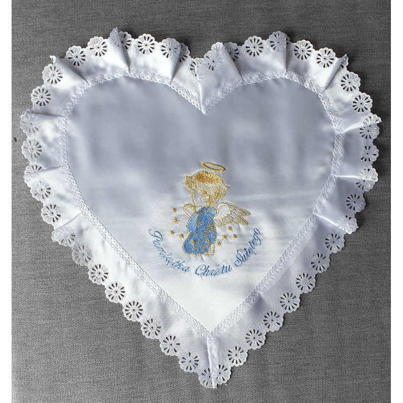 Szatka do chrztu - serce, niebieski haft - Szatki haftowane do chrztu - Szatka do chrztu - serce, niebieski haft