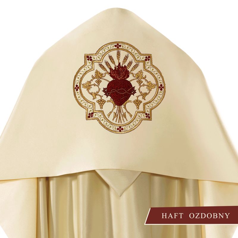 Welon liturgiczny Serce Pana Jezusa haftowany, ecru satyna (21) - WELONY - Welon liturgiczny Serce Pana Jezusa haftowany, ecru satyna (21)