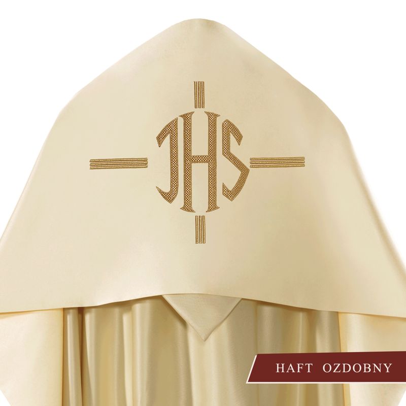 Welon liturgiczny haftowany IHS, ecru satyna (24) - WELONY - Welon liturgiczny haftowany IHS, ecru satyna (24)