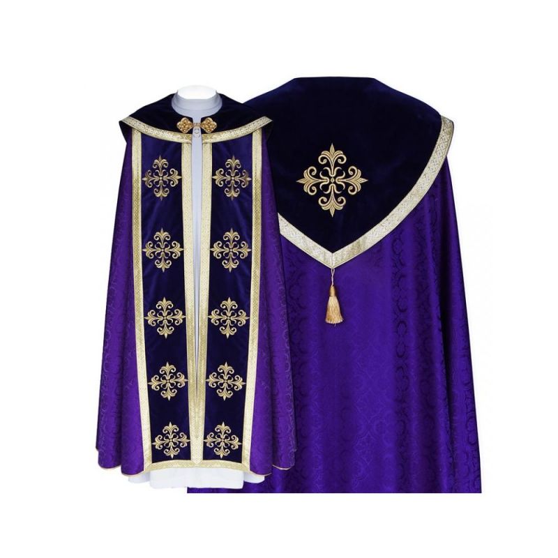 Kapa wzór gotycki - tkanina żakard - kolory liturgiczne (11) - KAPY LITURGICZNE - Kapa fioletowa wzór gotycki - tkanina żakard (11)