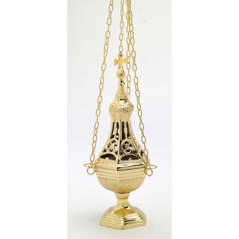 Trybularz mosiężny, odlewany - 31 cm - TRYBULARZE, ŁÓDKI - Trybularz mosiężny, odlewany - 31 cm
