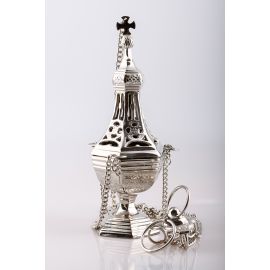 Trybularz mosiężny, niklowany, odlewany - 31 cm - TRYBULARZE, ŁÓDKI