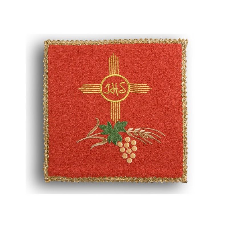 Palka haftowana czerwona - IHS w kole, krzyż , kłosy - kolor czerwony - Palka haftowana czerwona - IHS w kole, krzyż , kłosy