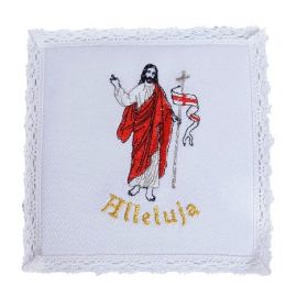 Palka bawełniana biała - Chrystus Zmartwychwstały - Alleluja - kolor biały, srebrny