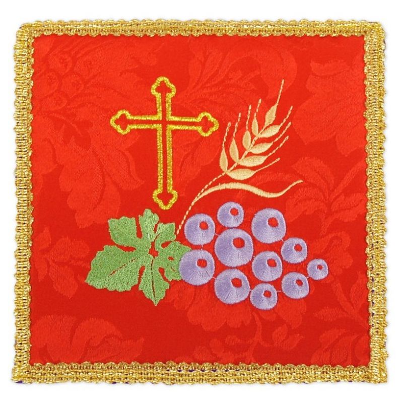 Palka haftowana czerwona - Krzyż, winogrono, kłosy - kolor czerwony - Palka haftowana czerwona - Krzyż, winogrono, kłosy