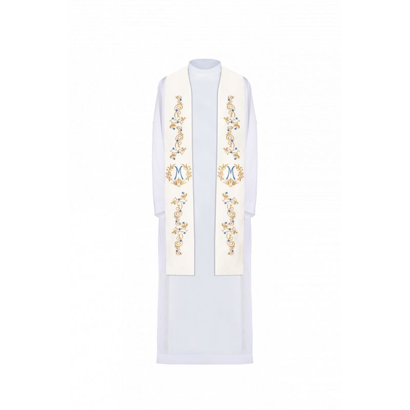 Stuła Maryjna haftowana - biała lub ecru (32) - EUCHARYSTYCZNE - Stuła Maryjna haftowana - biała (32)