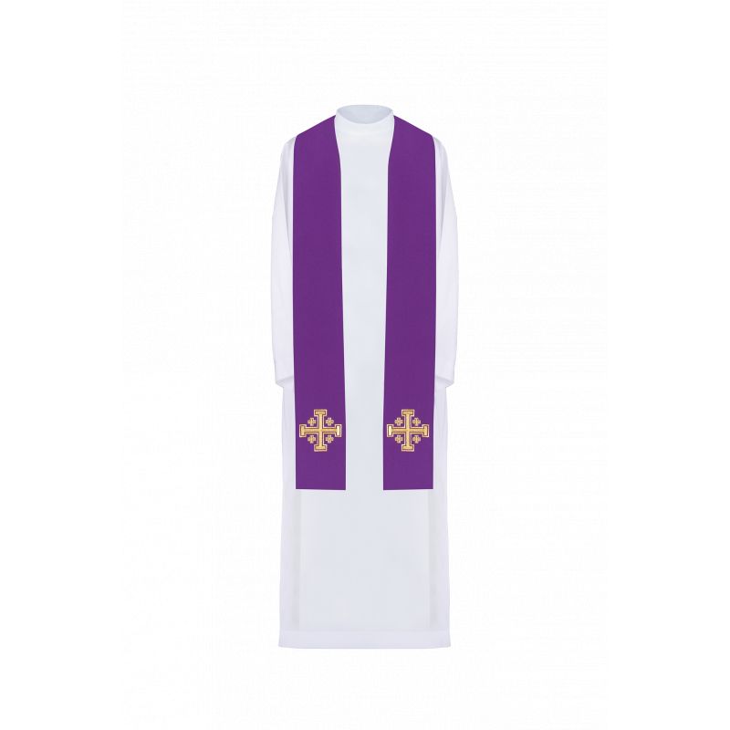 Stuła haftowana Krzyż Jerozolimski - kolory liturgiczne (46) - EUCHARYSTYCZNE - Stuła haftowana Krzyż Jerozolimski - kolory liturgiczne (46)