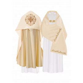 Welon liturgiczny IHS haftowany, ecru satyna (16) - WELONY