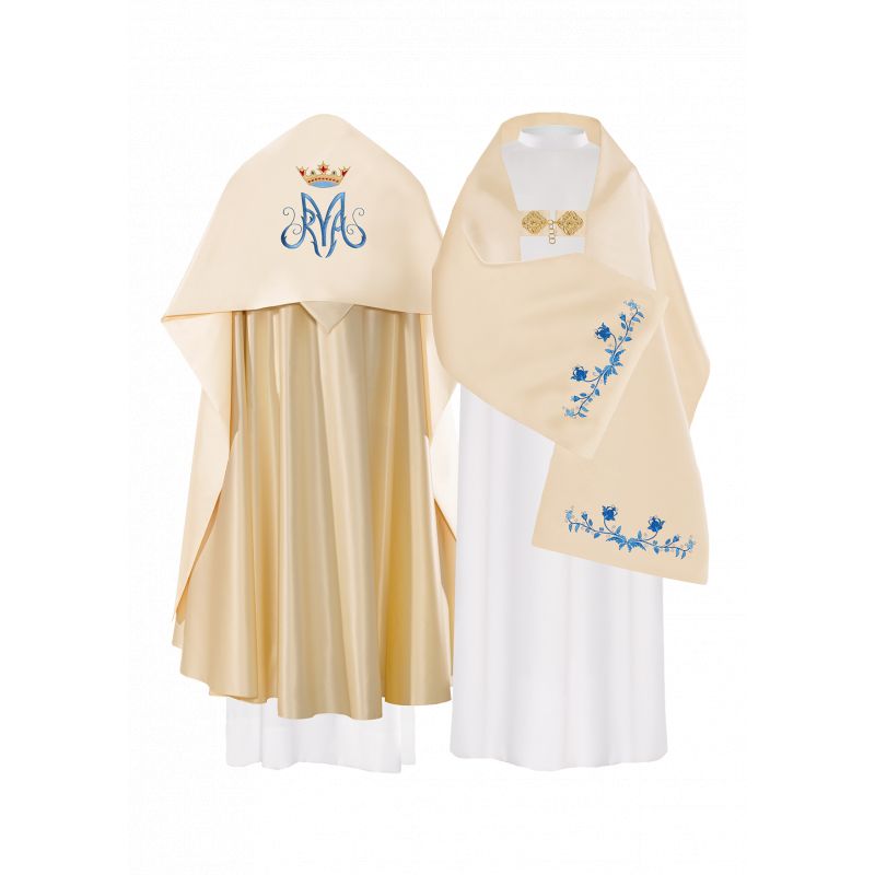 Welon liturgiczny Maryjny haftowany, ecru satyna (19) - WELONY - Welon liturgiczny Maryjny haftowany, ecru satyna (19)