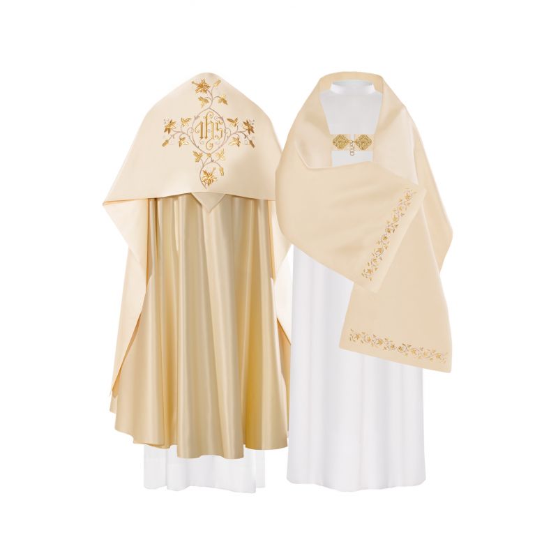 Welon liturgiczny IHS - ecru satyna (33) - WELONY - Welon liturgiczny IHS - ecru satyna (33)