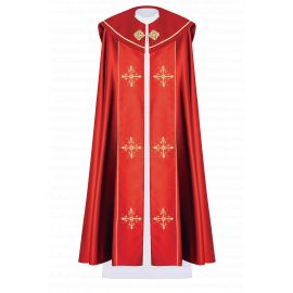 Kapa liturgiczna haftowana Krzyż - czerwona (39) - KAPY LITURGICZNE