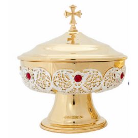 Patena zdobiona, mosiężna, pozłacana - 16 cm - PATENY LITURGICZNE
