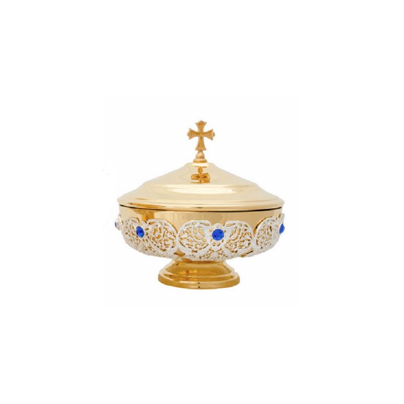 Patena zdobiona, mosiężna, pozłacana - 14 cm - PATENY LITURGICZNE - Patena zdobiona, mosiężna, pozłacana - 14 cm