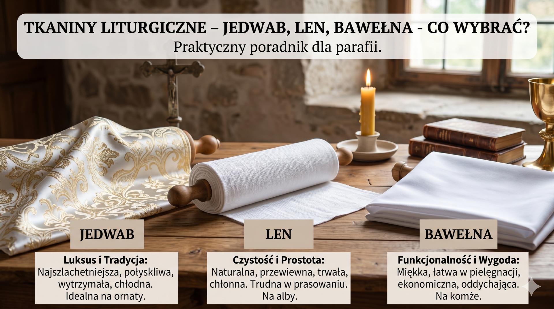 Tkaniny liturgiczne — jedwab, len, bawełna — co wybrać?