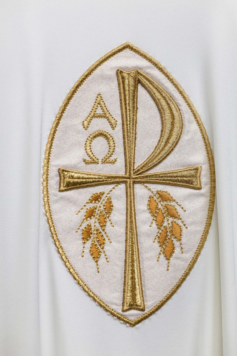 Ornat haftowany z symbolem  Alfa, Omega i symbol PAX - ecru (H192) - Ornaty białe/ ecru - zdjęcie 3