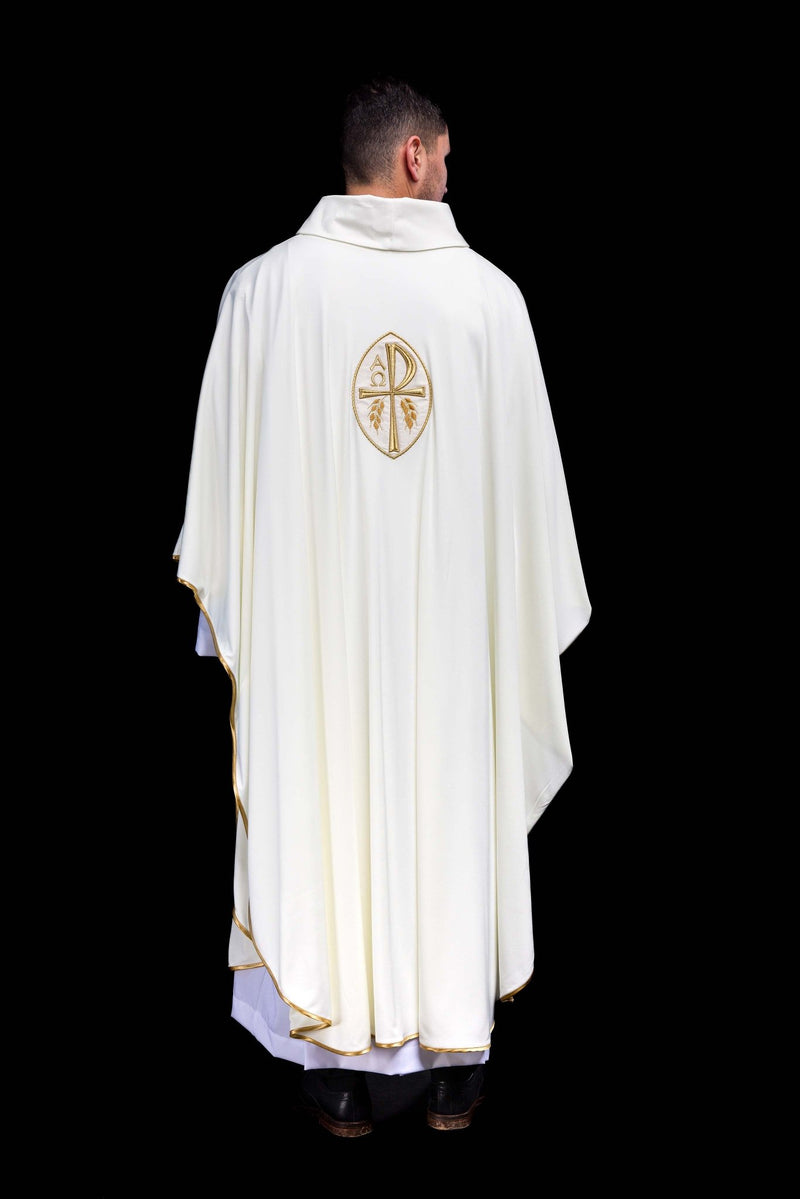 Ornat haftowany z symbolem  Alfa, Omega i symbol PAX - ecru (H192) - Ornaty białe/ ecru - zdjęcie 4