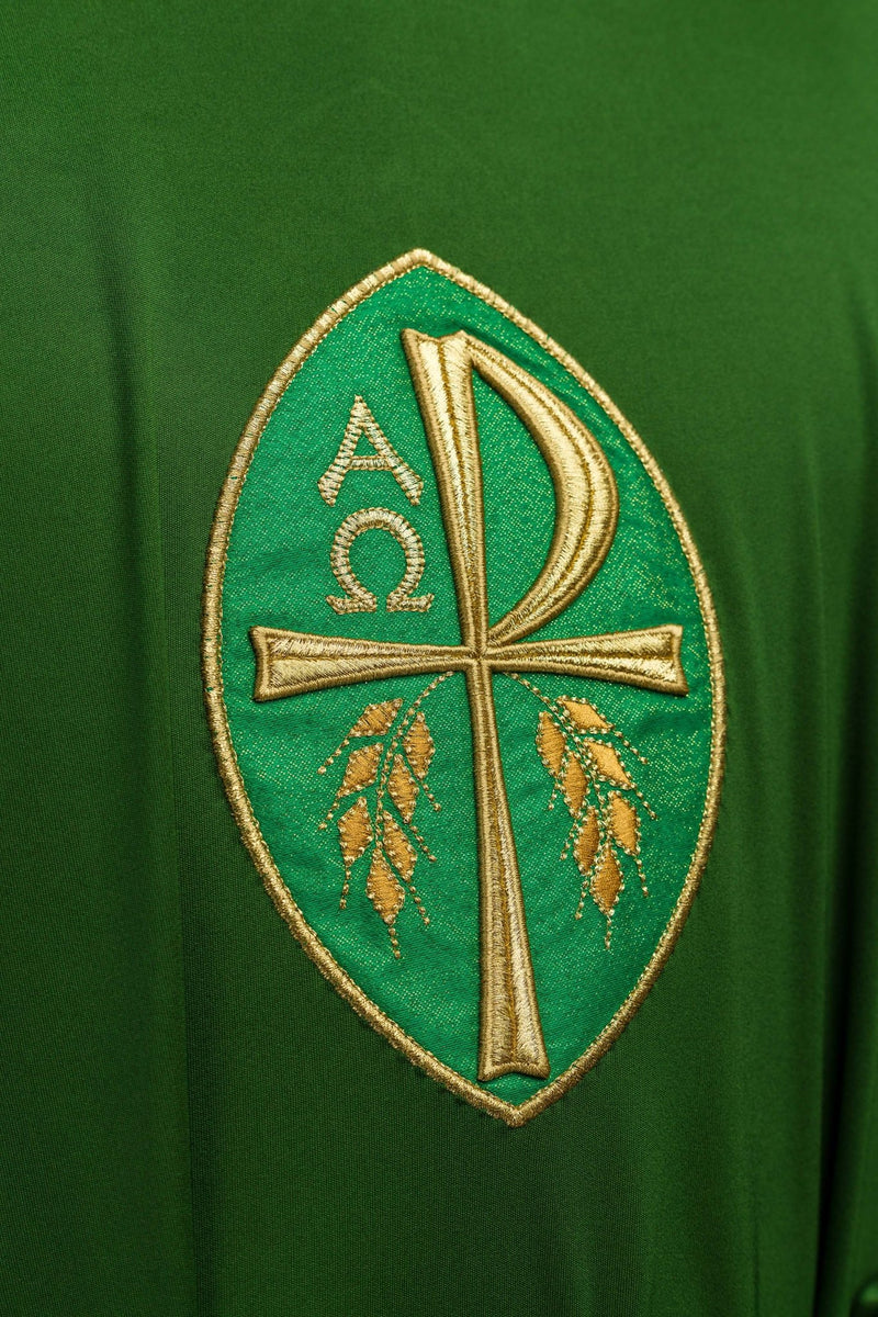Ornat haftowany z symbolem Alfa, Omega i symbol PAX - zielony (H195) - Ornaty zielone - zdjęcie 3