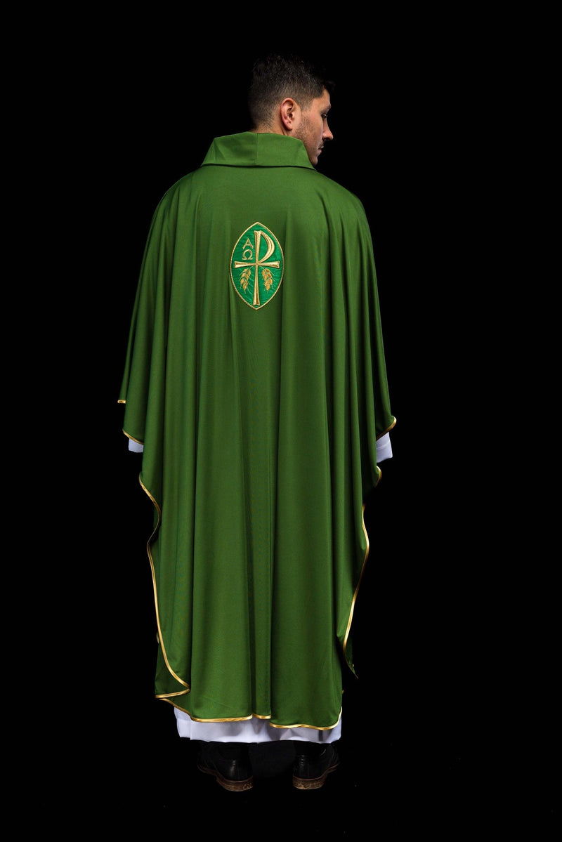 Ornat haftowany z symbolem Alfa, Omega i symbol PAX - zielony (H195) - Ornaty zielone - zdjęcie 4