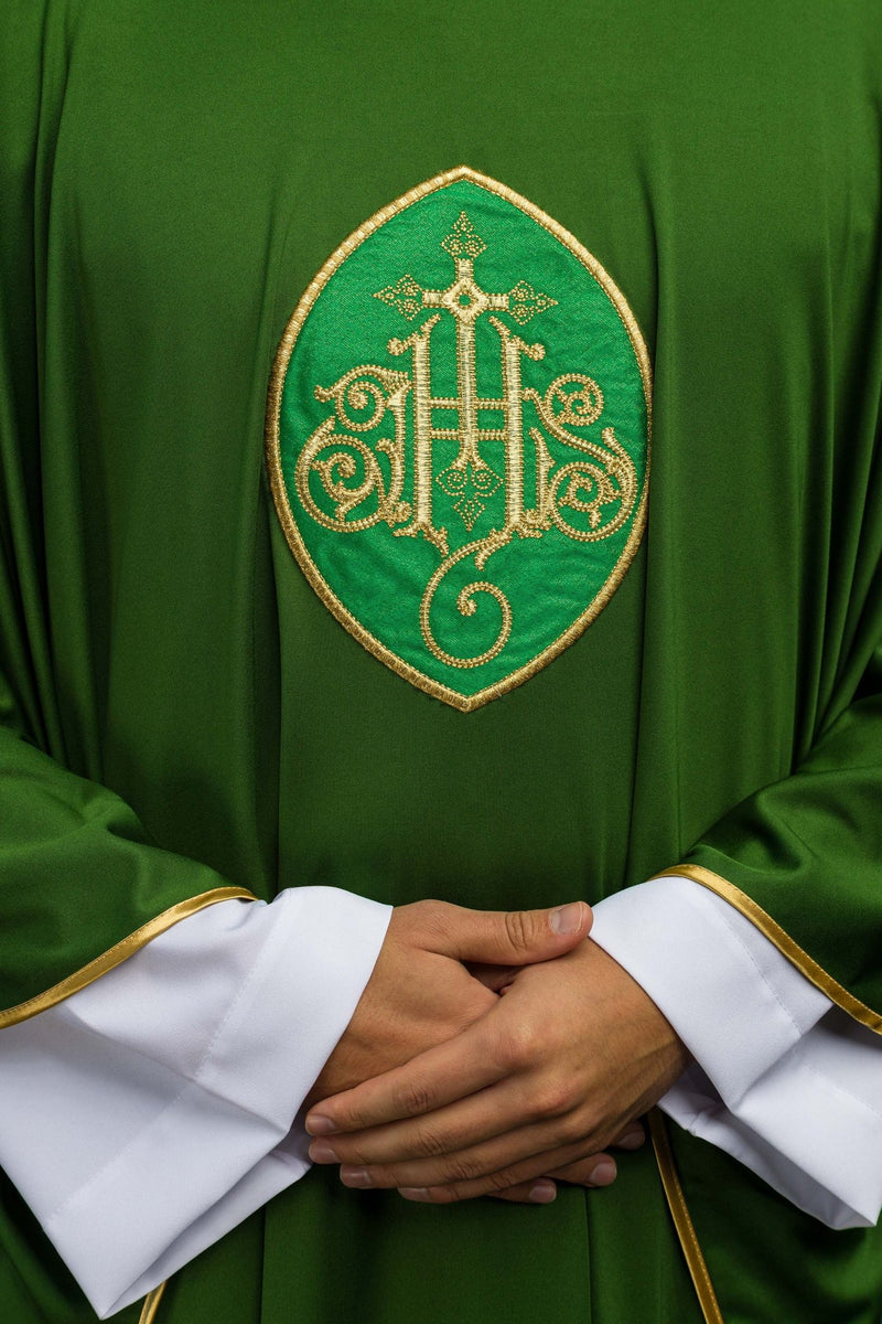 Ornat haftowany z symbolem IHS - zielony (H196) - Ornaty zielone - zdjęcie 3