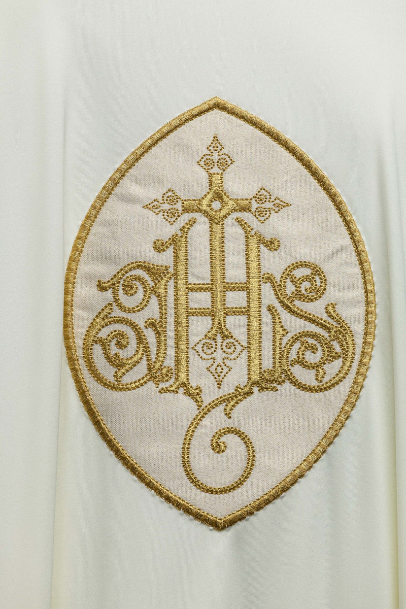 Ornat haftowany z symbolem IHS - ecru (H199) - Ornaty białe/ ecru - zdjęcie 3
