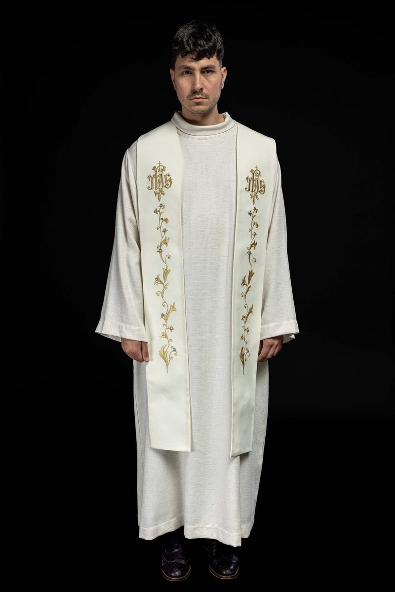 Stuła haftowana ecru IHS (25H) - EUCHARYSTYCZNE