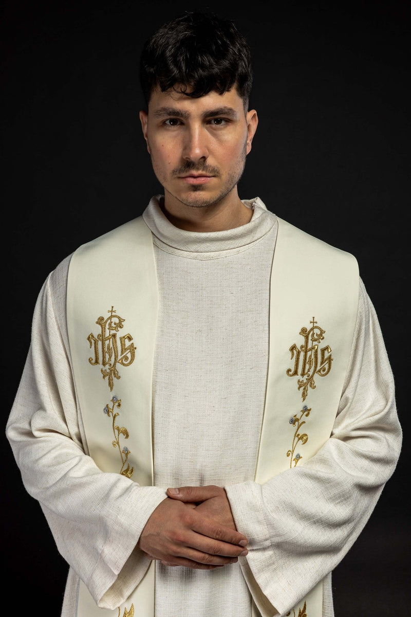 Stuła haftowana ecru IHS (25H) - EUCHARYSTYCZNE - zdjęcie 2