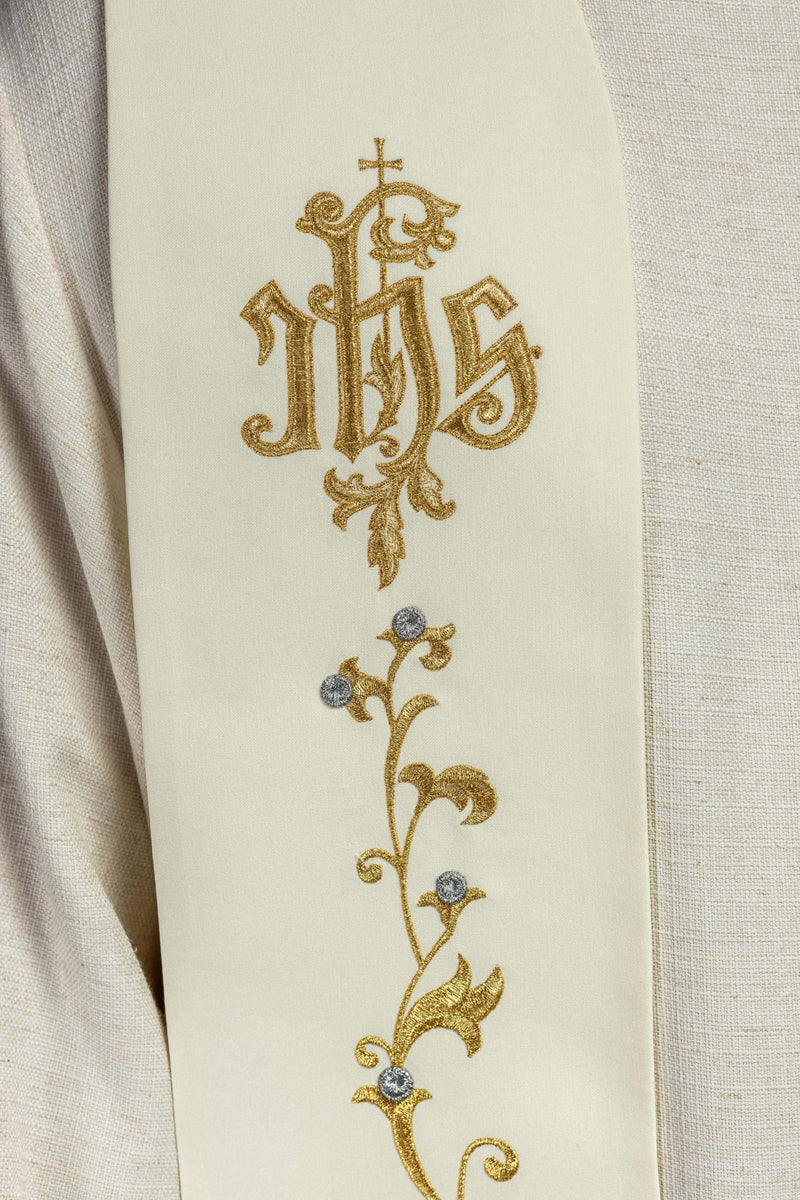 Stuła haftowana ecru IHS (25H) - EUCHARYSTYCZNE - zdjęcie 3
