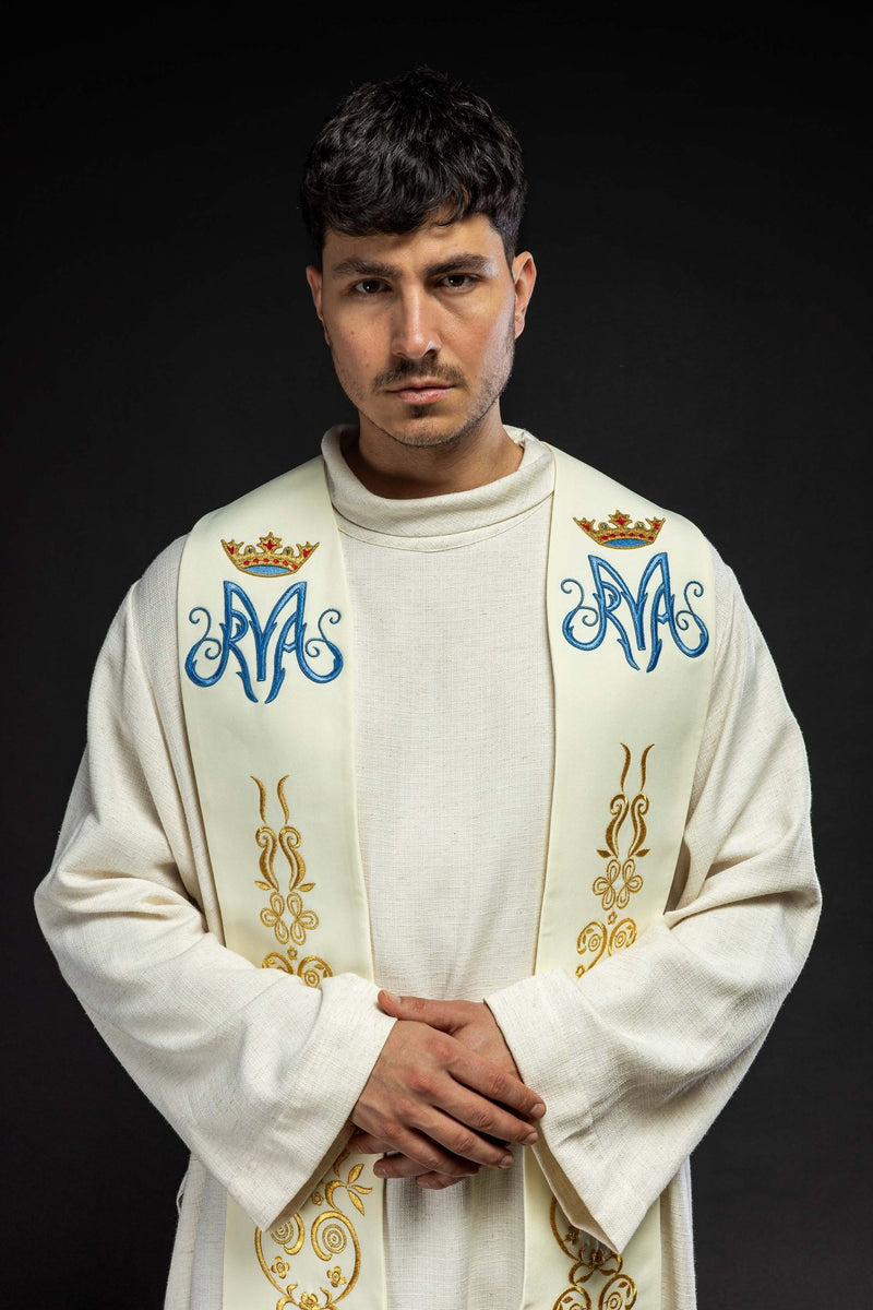 Stuła haftowana ecru, haft maryjny (26H) - EUCHARYSTYCZNE - zdjęcie 2