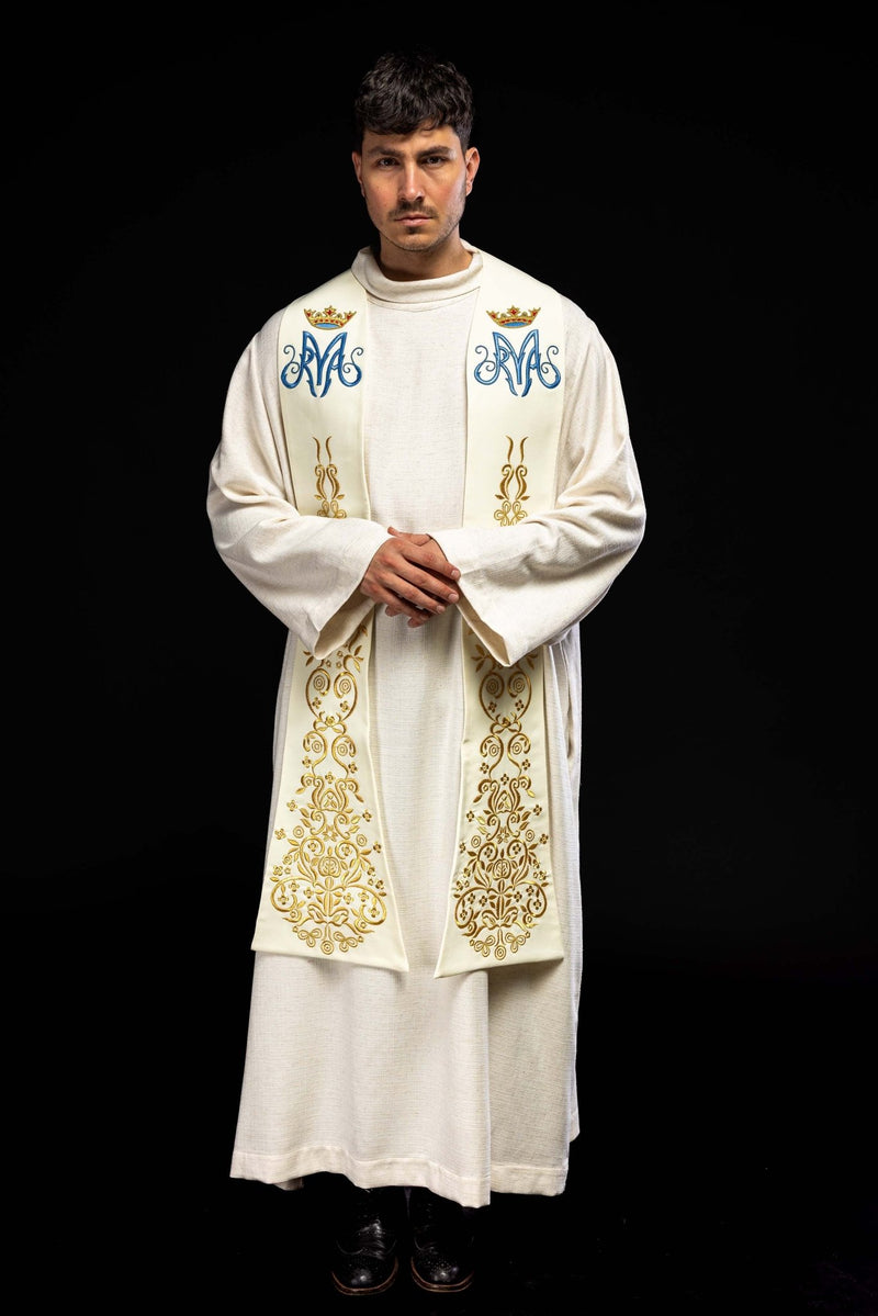 Stuła haftowana ecru, haft maryjny (26H) - EUCHARYSTYCZNE - zdjęcie 5
