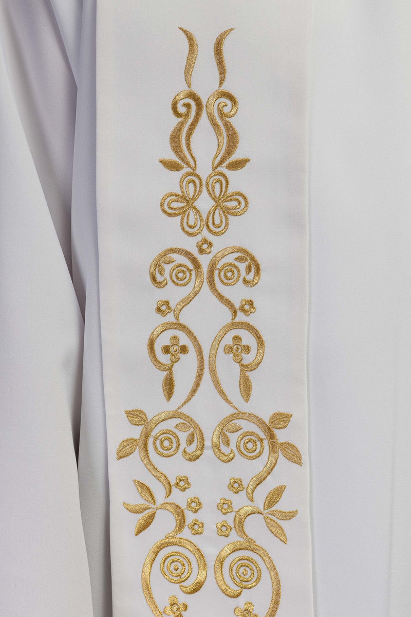 Stuła haftowana biała, haft maryjny (27H) - EUCHARYSTYCZNE - zdjęcie 3