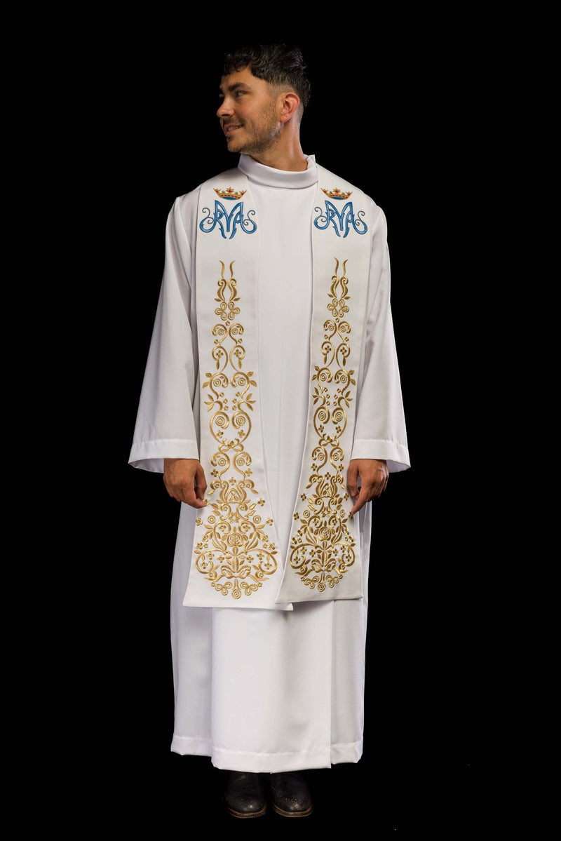 Stuła haftowana biała, haft maryjny (27H) - EUCHARYSTYCZNE - zdjęcie 5