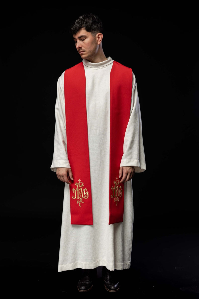 Stuła haftowana czerwona IHS (42H) - EUCHARYSTYCZNE