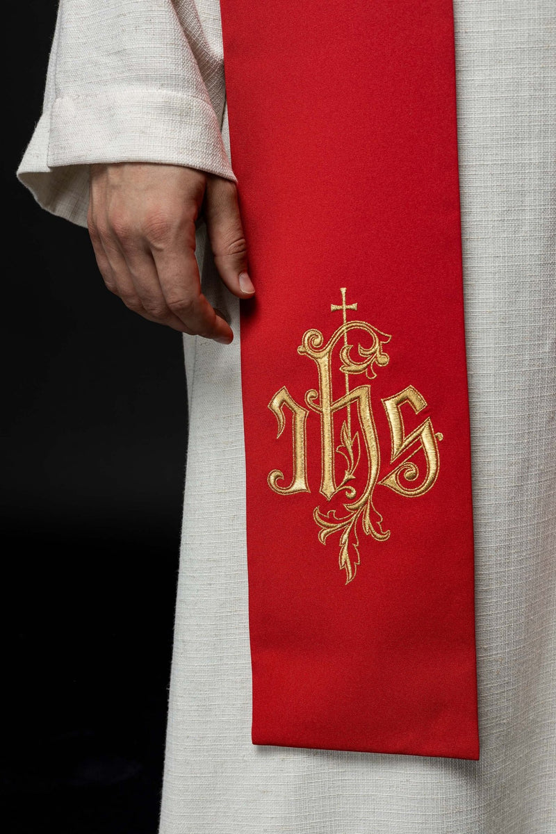 Stuła haftowana czerwona IHS (42H) - EUCHARYSTYCZNE - zdjęcie 2