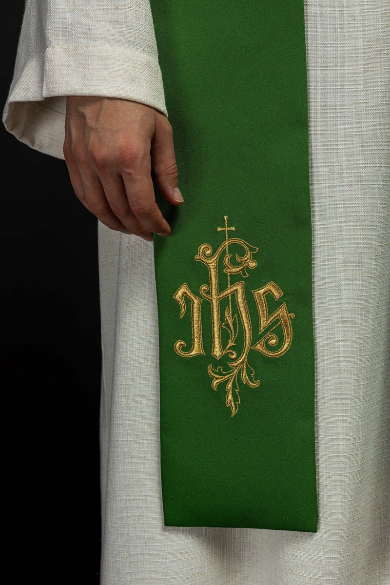 Stuła haftowana zielona IHS (43H) - EUCHARYSTYCZNE - zdjęcie 2