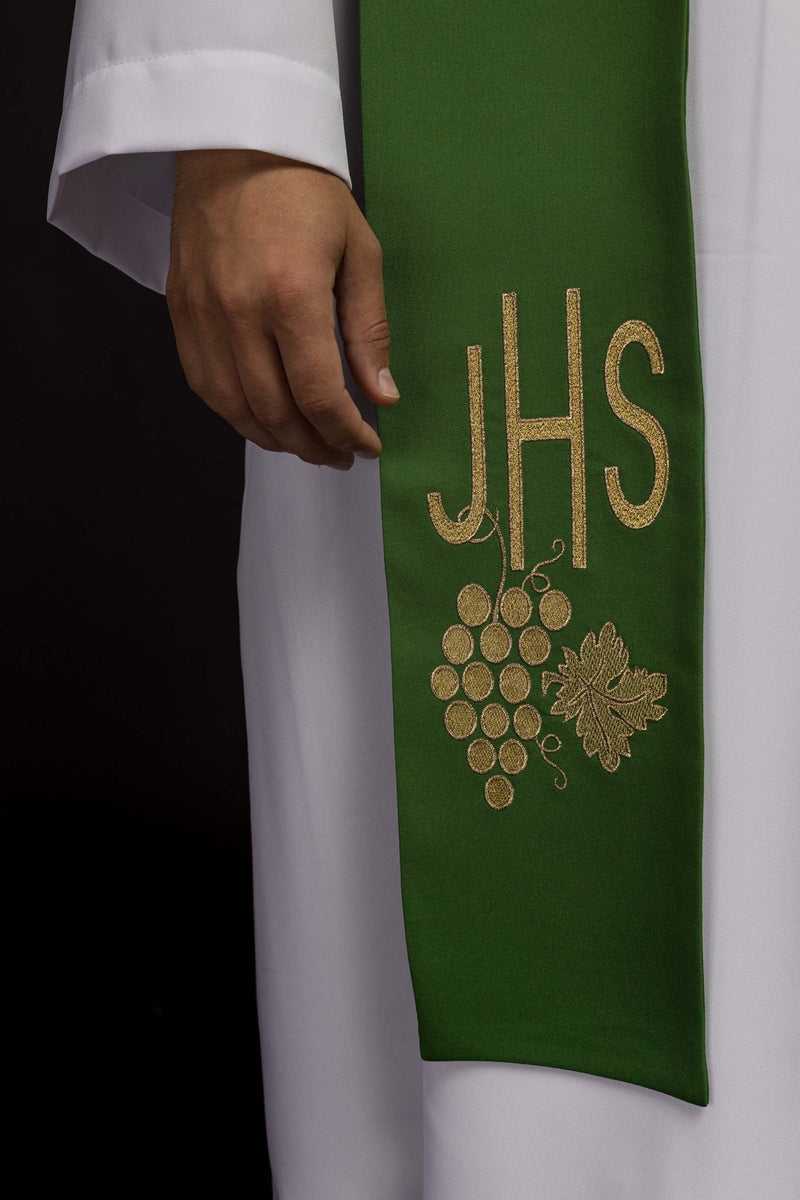Stuła haftowana zielona IHS (47H) - EUCHARYSTYCZNE - zdjęcie 2