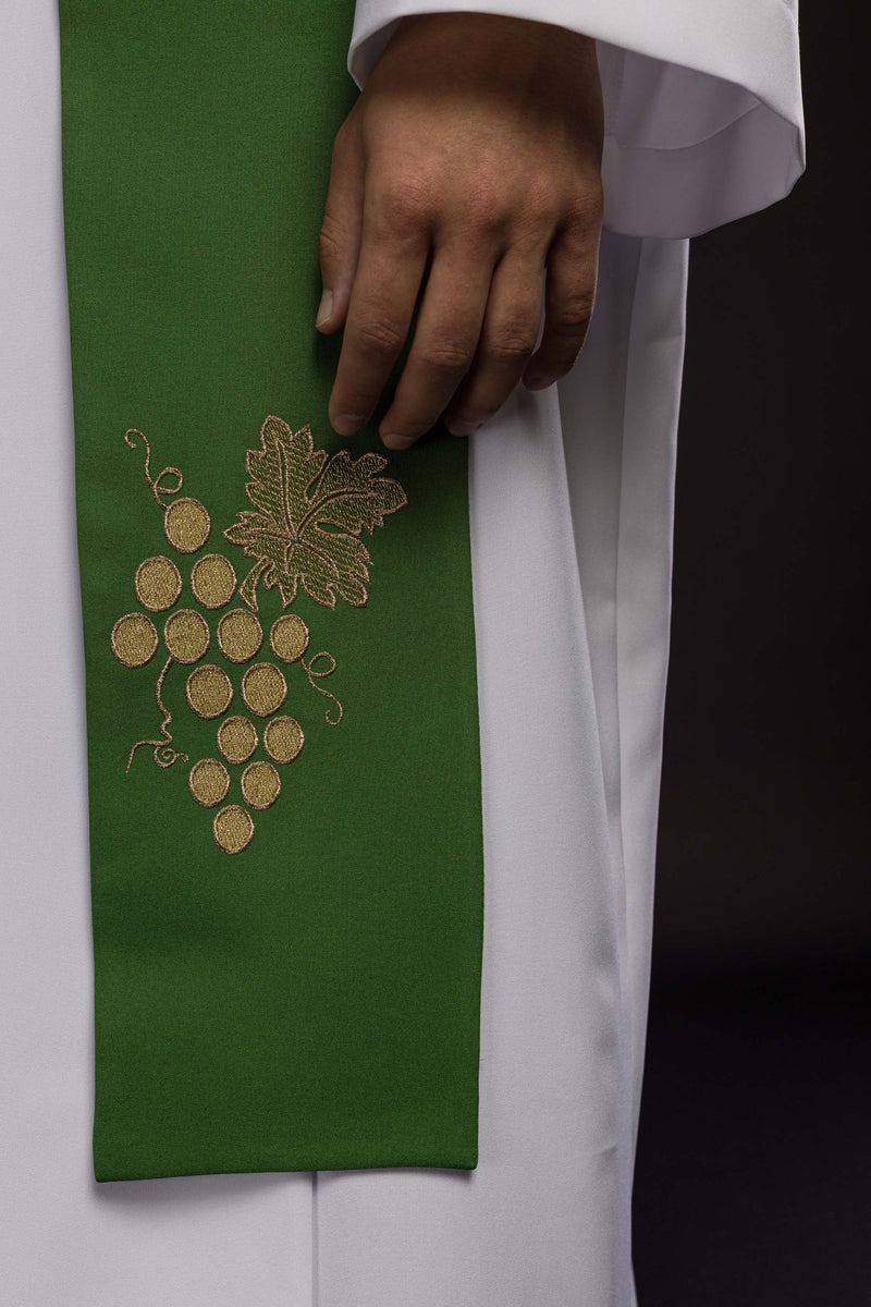 Stuła haftowana zielona IHS (47H) - EUCHARYSTYCZNE - zdjęcie 3