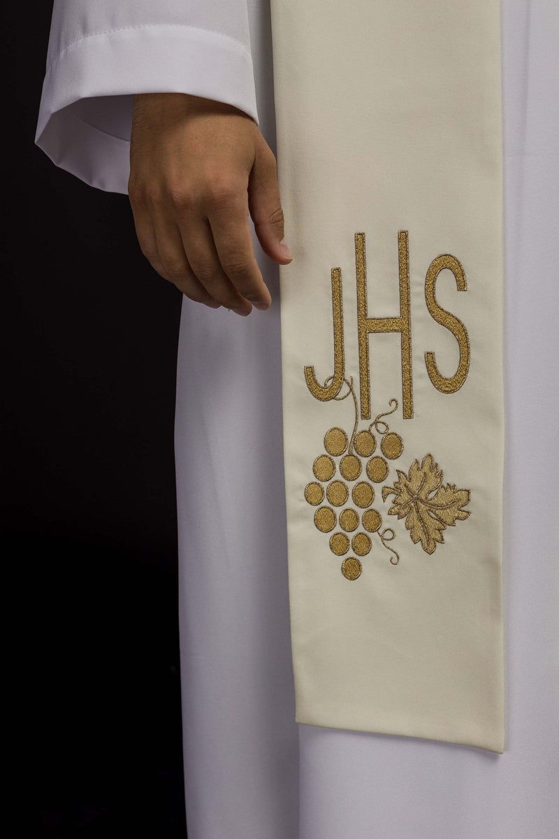 Stuła haftowana ecru IHS (48H) - EUCHARYSTYCZNE - zdjęcie 2