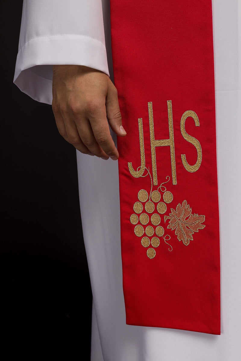 Stuła haftowana czerwona IHS (49H) - EUCHARYSTYCZNE - zdjęcie 2