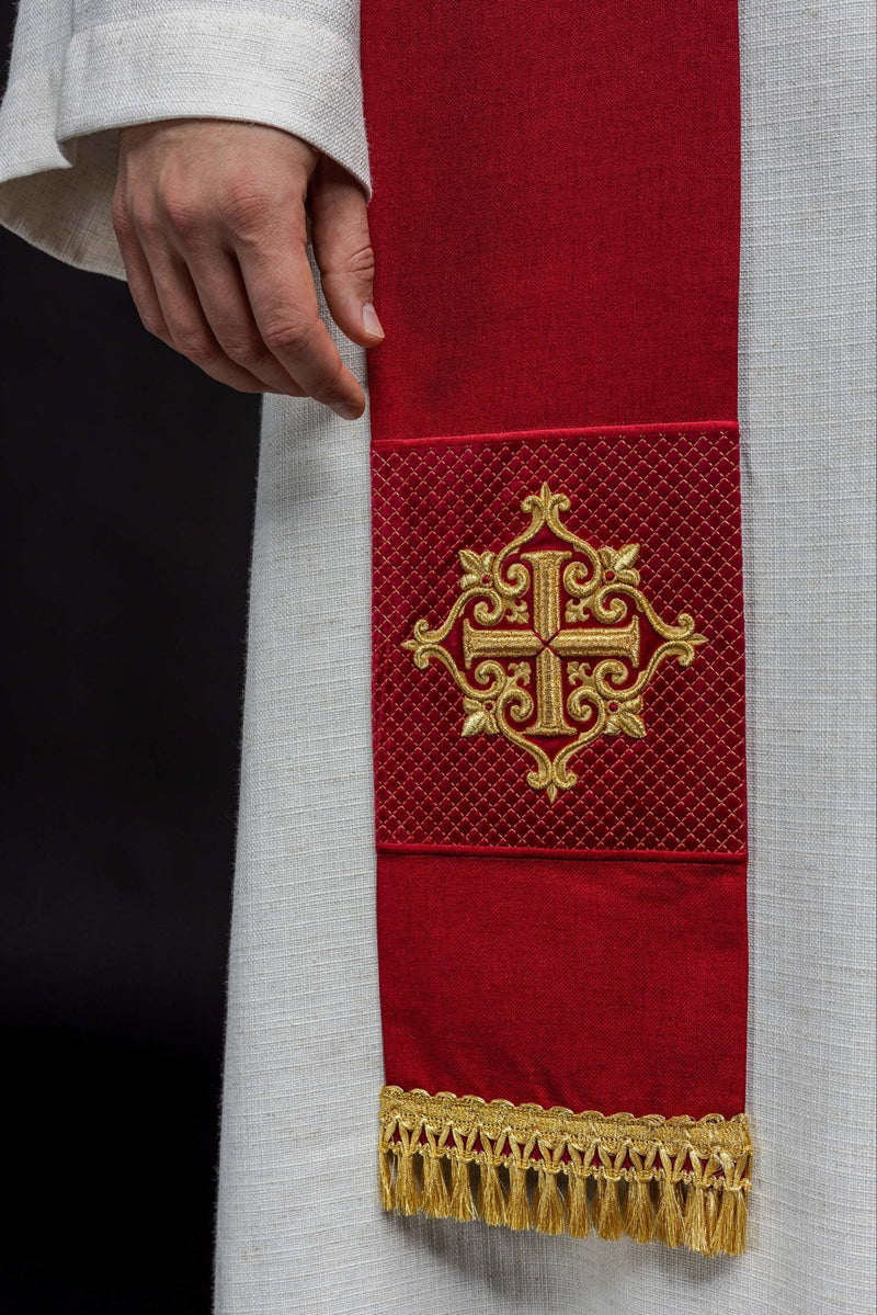 Stuła kapłańska haftowana aksamit, czerwona (53H) - EUCHARYSTYCZNE - zdjęcie 2