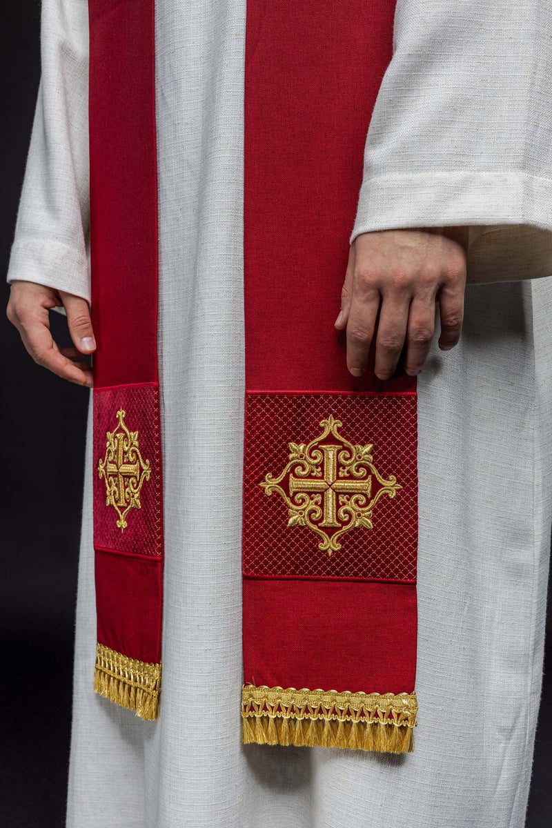 Stuła kapłańska haftowana aksamit, czerwona (53H) - EUCHARYSTYCZNE - zdjęcie 3