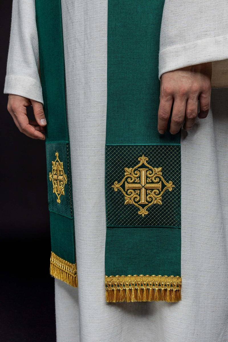 Stuła kapłańska haftowana aksamit, zielona (54H) - EUCHARYSTYCZNE - zdjęcie 3