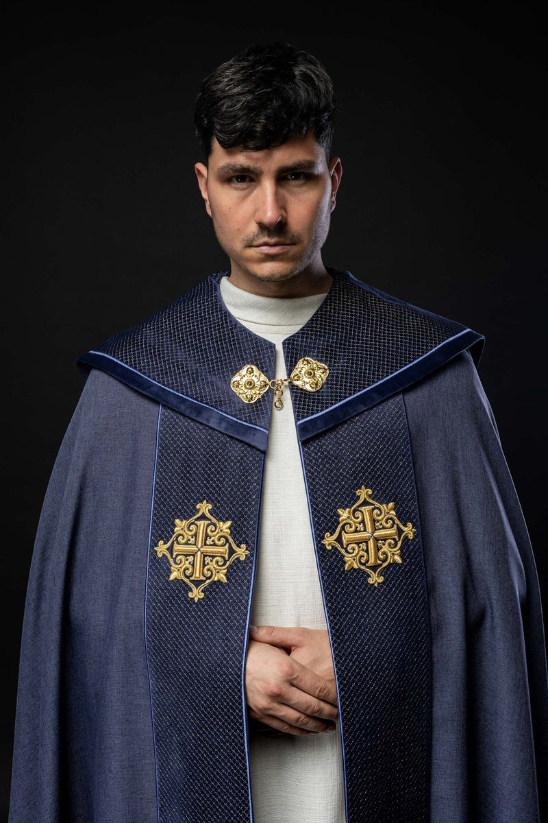 Kapa liturgiczna fioletowa, haftowana, aksamitny fioletowy pas (31H) - KAPY LITURGICZNE - zdjęcie 2