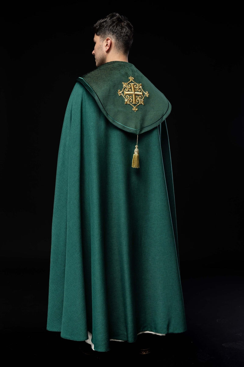 Kapa liturgiczna zielona, haftowana, aksamitny zielony pas (33H) - KAPY LITURGICZNE - zdjęcie 5