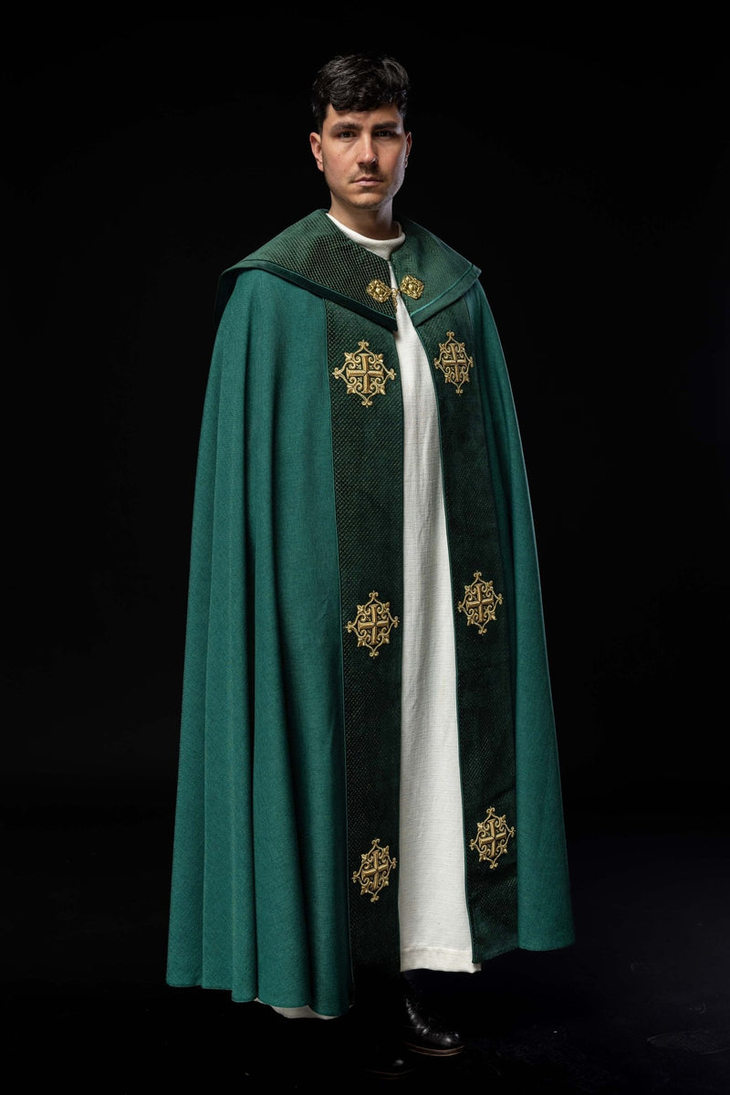 Kapa liturgiczna zielona, haftowana, aksamitny zielony pas (33H) - KAPY LITURGICZNE - zdjęcie 6